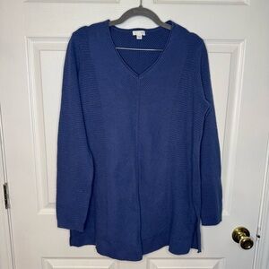 J. Jill Blue V-Neck Knit Sweater Size Medium GUC, no pulls or stains